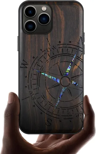 Carveit Funda protectora de madera de diseñador para iPhone 11 Pro (grabado de madera e incrustaciones de carcasa) compatible con 11 Pro (brújula,