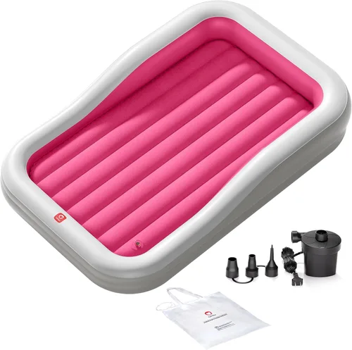 Vista 10 de QPAU Cama inflable de viaje para niños pequeños con 3 lados, extragrande Azul
