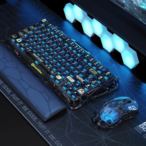 Vista 3 de GravaStar Mercury V75 Lite - Teclado para juegos negro transparente con mouse para juegos M2 transparente