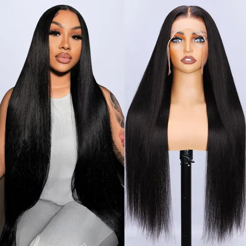 Vista 34 de Hermosa - Pelucas de cabello humano lacio de 13 x 4 para mujeres negras, 9A, densidad del 150 %, peluca de encaje frontal de 26 pulgadas, cabello