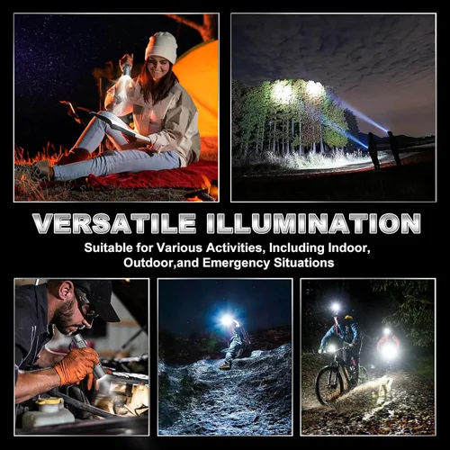 Vista 8 de Linterna recargable de alto lúmenes, 3000 lúmenes, linternas LED superbrillantes con 6 modos de luz, IPX6 impermeable, potente luz flash de mano