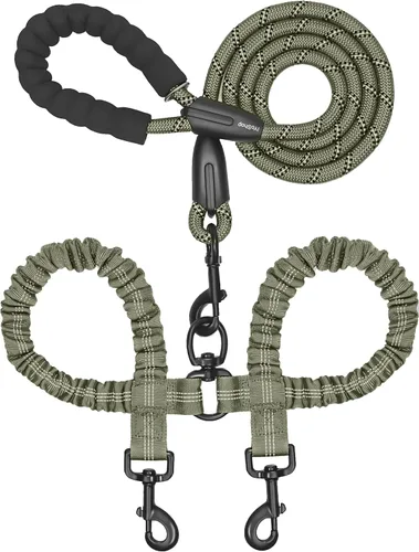 Vista 10 de iYoShop Correa doble para perro, giratoria de 360°, correa para caminar sin enredos con elástico absorbente de golpes para dos perros