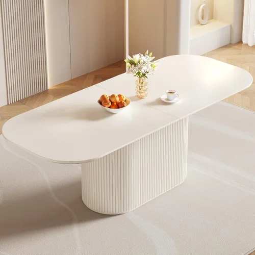 Vista 7 de Mesa de comedor ovalada de 86 pulgadas con 8 sillas, juego de mesa de cocina moderno, mesa de comedor rectangular de lujo, mesa de comedor