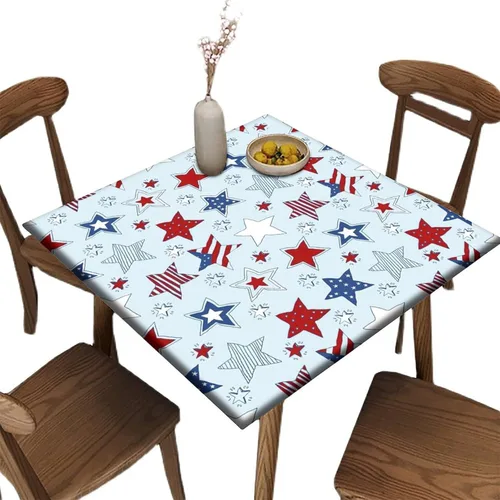 Vista 29 de Mantel redondo ajustable con borde elástico floral azul, mantel con borde elástico de estilo floral pastoral, almohadilla de mesa de poliéster