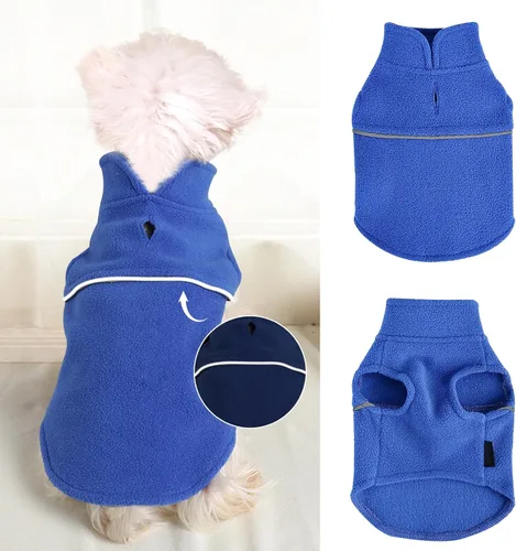 Vista 2 de Suéteres para perros pequeños, suéter de forro polar para perros con rayas reflectantes para mascotas, ropa para cachorros, chihuahua, chihuahua