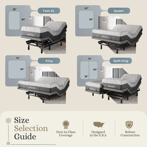 Vista 7 de Sven & Son Base de cama ajustable clásica, elevación de cabeza y pies, masaje, luces debajo de la cama, USB, memoria de gel, marco inteligente