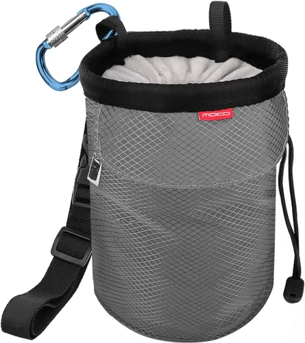 Vista 12 de Moko Rock Climbing Chalk Bag, Bouldering Chalk Pot Bucket with Adjustable Belt & Carabiner Drawstring Climbing Gear