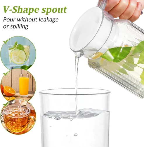 Vista 2 de Garneck Botella de agua de refrigeración transparente, jarra de jugo de leche, jarra de agua de plástico con tapa y boquilla, 2