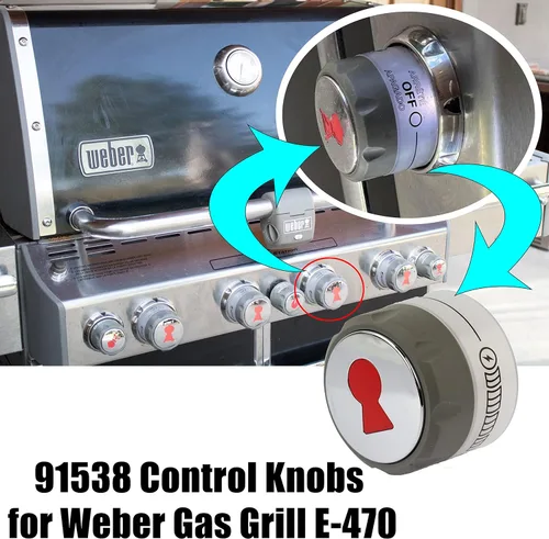 Vista 5 de 91538 Perillas de control iluminadas, paquete de 2 para parrillas Weber Summit, aptas para E-470, E-670, S-460, S-470, S-660, S-670, etc.