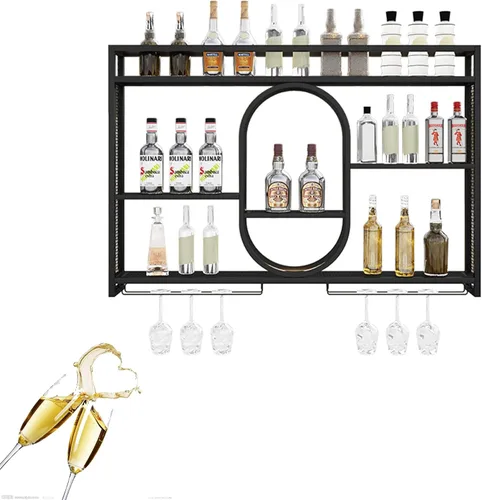 Shelves Wine Rack Wall Mounted Bar Shelves with Hanging Wine Glass Rack Liquor Bottle Display Shelf with LED Light Wine Racks Countertop Floating