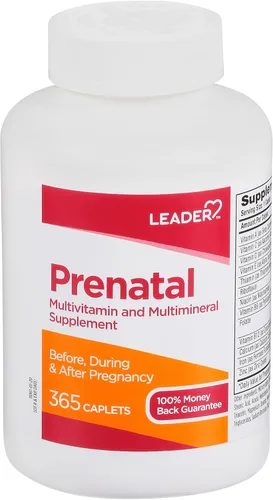 Leader Multivitamínico prenatal con 800 mcg de ácido fólico y nutrientes esenciales para un embarazo saludable y desarrollo fetal, Dha, vitamina de
