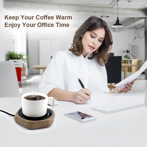 Vista 8 de Calentador de tazas de café para escritorio - Calentador de bebidas de madera con apagado automático para leche, té, agua, cacao - Placa inteligente