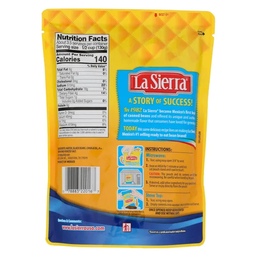 Vista 2 de La Sierra Frijoles negros refritos, listos para comer, bolsa de 15.2 onzas