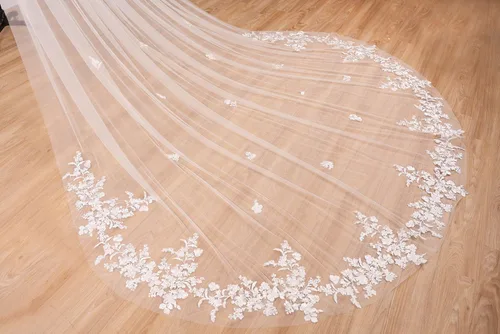 Vista 4 de ELAWBTY 1 Tier Floral Lace Wedding Bridal Veil For Bride