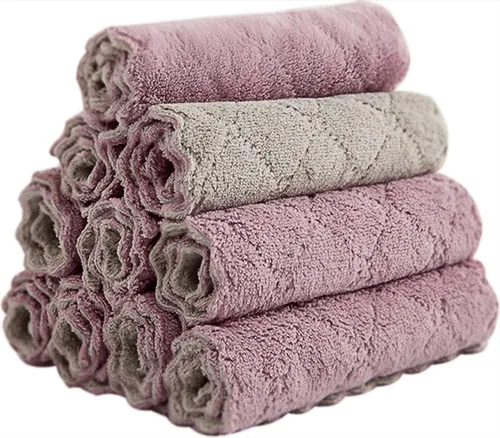 Vista 7 de Paquete de 10 paños de cocina, toallas de microfibra para platos, paños de lavado, paños de cocina de terciopelo coral súper absorbentes, paños
