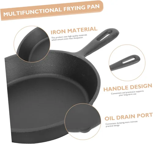 Vista 3 de Uonlytech Thickened Cast Iron Non-stick Frying Pan with Handle and Wooden Board Even Heat Distribution Steak Cooking Pan for Home Kitchen Utensil