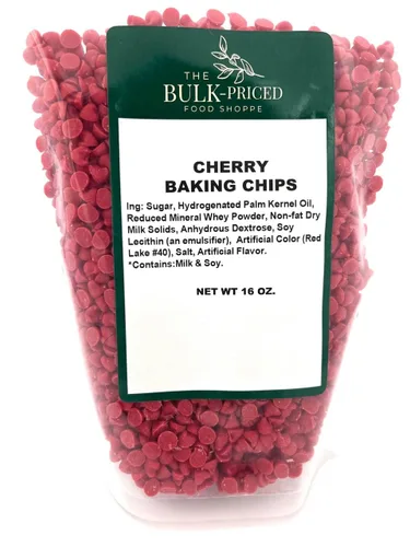 Chips de cereza para hornear, tamaño a granel, (bolsa de pie resellable con cierre de cremallera de 1 libra)