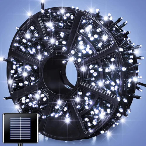 Vista 39 de JMEXSUSS Paquete de 2 tiras de luces solares para exteriores, 100 LED de 42.7 pies de luces solares blancas para exteriores, impermeables, 8 modos