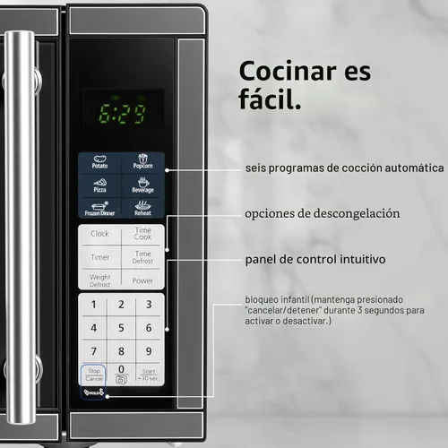 Vista 4 de Hornos microondas para encimera, 0.7 pies cúbicos, horno microondas de 700 vatios con iluminación LED, plato giratorio y bloqueo para niños