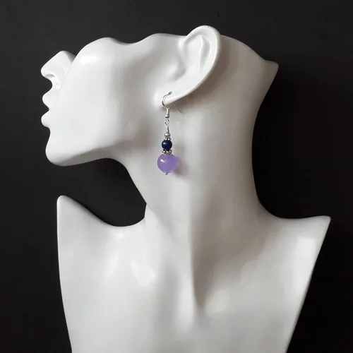 Vista 3 de Purple Jade and Blue Lapis Lazuli Stone Earrings Handmade Women Jewelry 925 sterling Silver in Gift Box