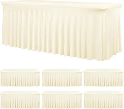 Vista 23 de Paquete de 2 faldas de mesa elásticas negras para mesa rectangular de 6 pies, manteles elásticos de elastano lavables con falda, mantel ajustable