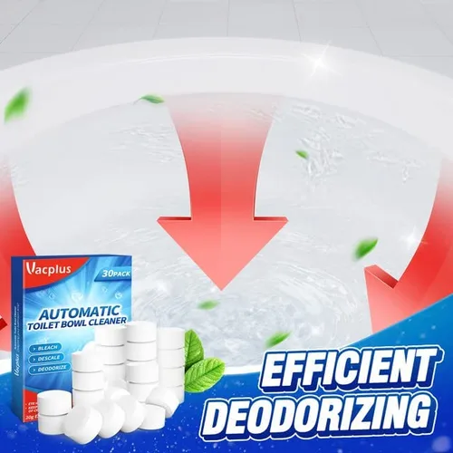 Vista 3 de Vacplus Limpiadores de inodoros Paquete de 30 pastillas limpiadoras automáticas de inodoro para desodorizar y descalcificar, tabletas de lejía