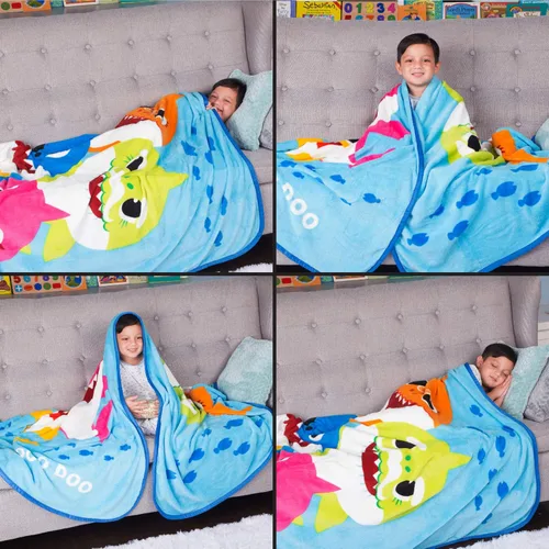 Vista 5 de Franco Ropa de cama para niños, manta de felpa súper suave, 62 x 90 pulgadas, Baby Shark