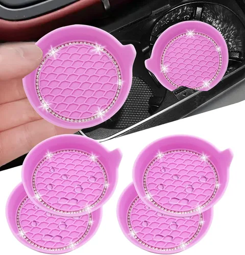 Vista 19 de NBTEPEM 4 posavasos de auto con diamantes de imitación, 2.75 pulgadas, antideslizantes, a prueba de golpes, universal, a la moda, portavasos