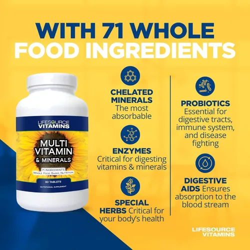 Vista 4 de LifeSourceVitamins LifeSource Vitamins - Multivitamínico y minerales integrales con 71 ingredientes naturales, probióticos, enzimas digestivas