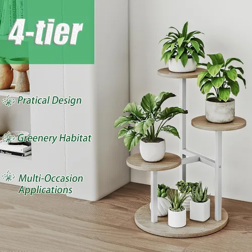Vista 6 de Soporte para plantas de interior de 4 niveles con 5 estantes para macetas múltiples para patio, jardín, balcón, sala de estar, esquina