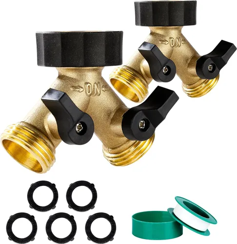 Vista 10 de Dalmbox Divisor de manguera de jardín de 2 vías, adaptador de manguera de jardín de latón con conector Y, divisor de manguera de agua, válvula