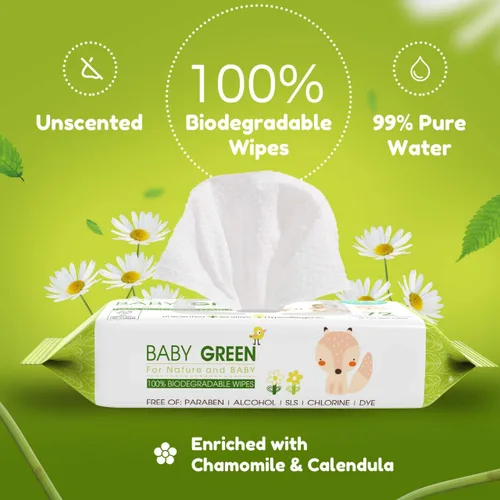 Vista 2 de Yugi Green Toallitas para bebé, sin perfume, compostables, biodegradables, a base de plantas, sin fragancia, para pieles sensibles y bebés, 1