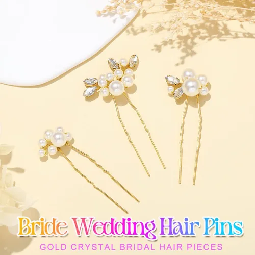Vista 2 de Heread Pearl Bride - Horquillas para el pelo de boda, accesorios para el cabello para mujeres y niñas (paquete de 3) (dorado)
