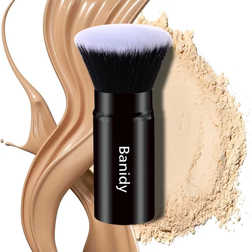 Vista 8 de Brocha de maquillaje, Brocha Kabuki retráctil Banidy para base, Brocha para polvo, colorete, bronceador, pulido, líquido, crema