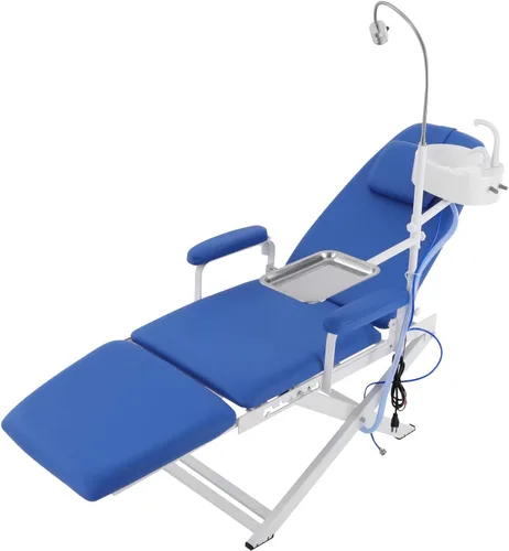Silla de tratamiento ajustable plegable portátil con luz LED, brazo giratorio de 360° para salón en casa, tatuaje, spa de belleza (azul)