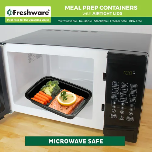 Vista 6 de Freshware Contenedores de preparación de comidas [paquete de 50] 1 compartimento con tapas, contenedores de almacenamiento de alimentos, caja Bento