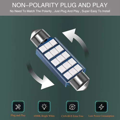 Vista 5 de UGSHY 2 unidades de bombillas LED para auto extremadamente brillantes, 1.6" 6000K 2835 Chipsets 1200LM para luces LED interiores de domo, mapa