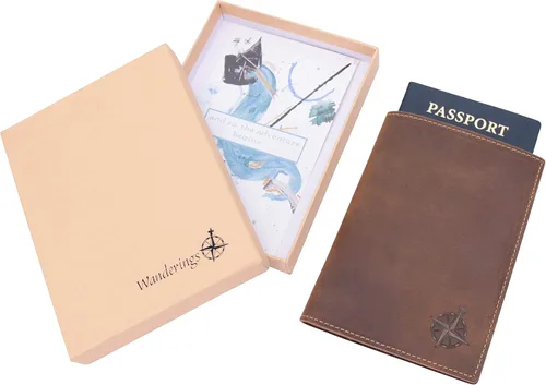 Vista 5 de Cartera de viaje de cuero con soporte para pasaporte funda de cuero genuino con bloqueo RFID para hombres y mujeres cartera de pasaporte cartera