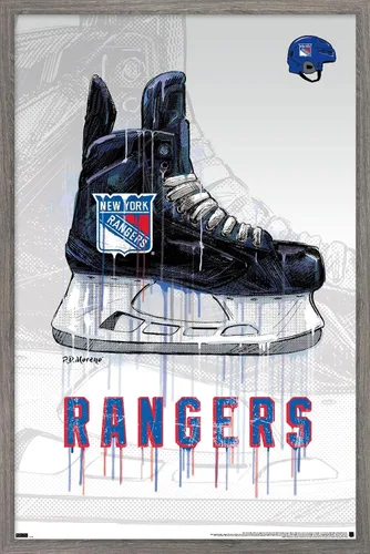 Trends International NHL New York Rangers - Póster de pared de Drip Skate 21, 14.725 x 22.375 pulgadas, versión enmarcada de madera de granero