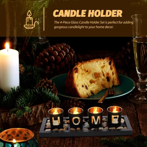 Vista 6 de Zerodeko Juego de candelabros decorativos con rocas y bandeja, candelabros votivos de cristal, centros de mesa para comedor, baño, decoración