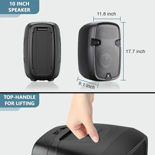 Vista 4 de Sistema PA portátil de 8 canales con Bluetooth, micrófono, 2 soportes para altavoces, USB, efectos de reverberación/retraso - Perfecto para eventos