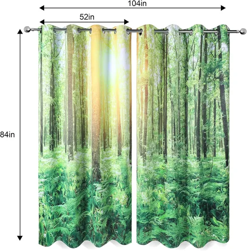 Vista 3 de Cortinas opacas de bosque de árboles verdes, decoración de bosque tropical brillante para decoración del hogar, dormitorio, sala de estar, comedor