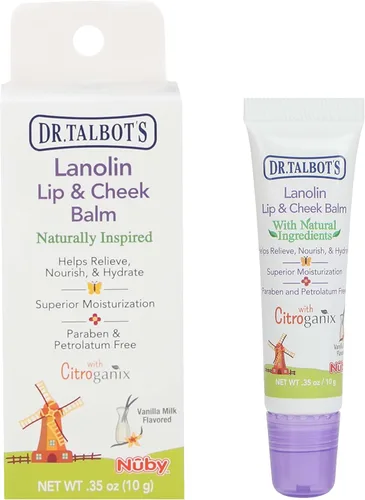 Vista 2 de Dr. Talbot's Lanolin - Bálsamo labial y mejillas para bebé, inspirado naturalmente con Citroganix, sabor a leche de vainilla, 0.35 onzas