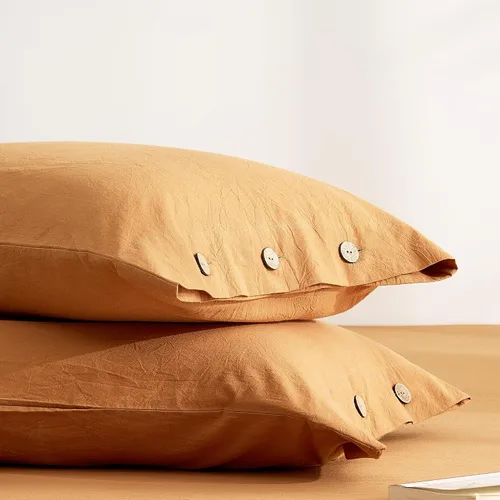 Vista 32 de JELLYMONI Juego de 2 fundas de almohada estándar de algodón con botones de 20 x 26 pulgadas, fundas de almohada amarillas, 100% algodón lavado