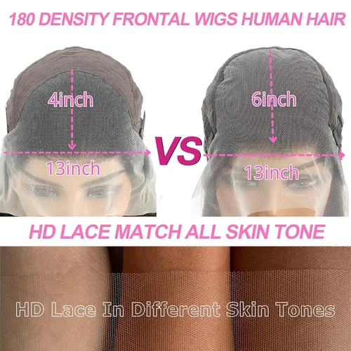 Vista 3 de Pelucas de cabello humano con encaje frontal de 30 pulgadas pre desplumadas para mujer, cabello humano densidad del 180%, HD transparente de 13 x 6