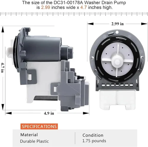 Vista 2 de DC31-00178A DC31-00187A PX3516-01 Washer Drain Pump