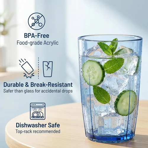 Vista 3 de ZEAYEA Juego de 6 vasos acrílicos para beber, vasos de agua irrompibles de 14 onzas, vasos de plástico reutilizables, vaso apilable para jugo