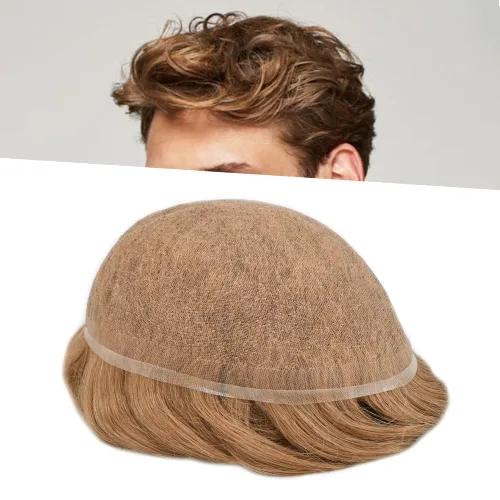 Vista 24 de Tupé para hombre, pieza de cabello humano real, sistema de reemplazo de piezas de cabello para hombres, encaje suizo suave, nudos blanqueados, línea