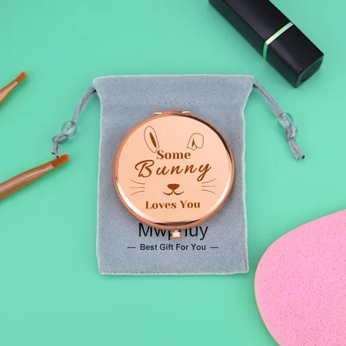Vista 7 de Regalos de conejo para mujeres, regalo para amantes de los conejos, espejo de maquillaje compacto, regalos temáticos de conejos, ideas de regalo