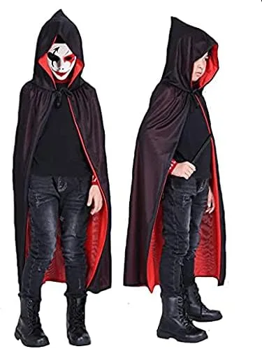 Vista 7 de viviwo Capa con capucha para niños color rojo y negro reversible disfraz de vampiros de bruja mago
